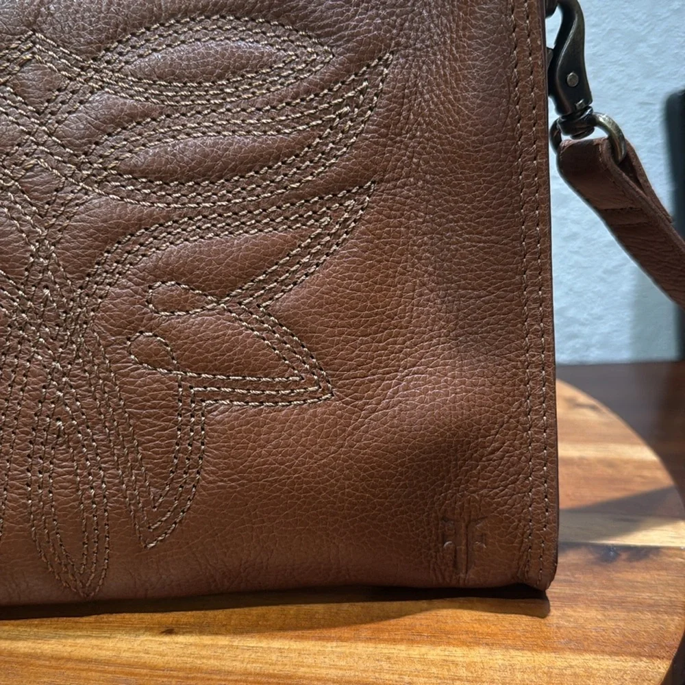 FRYE Charlene Embroidered Crossbody Bag in Cognac - Picture 11 of 12
